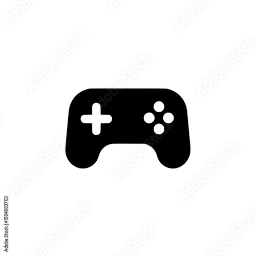 Flat icon of a video game controller with directional pad and buttons representing gaming technology