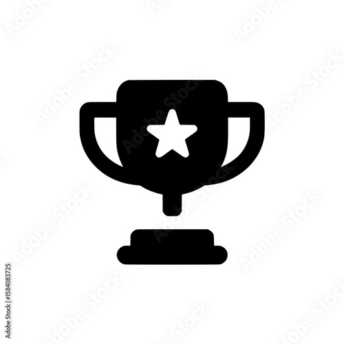 Bold black icon of a trophy cup with star representing excellence, achievement, and award-winning performance