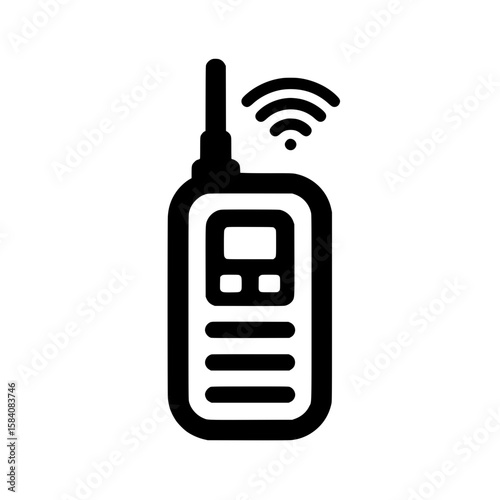 Black and white icon of a handheld walkie talkie radio device with antenna representing communication equipment
