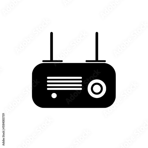 Icon of a retro-style radio receiver with dials and antenna representing audio device or music broadcasting
