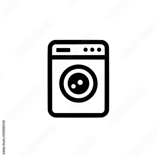 Front-loading washing machine icon with circular door representing laundry appliance and cleaning equipment