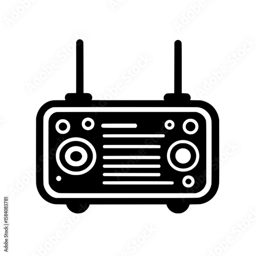 Vintage radio receiver icon with two antennas representing old-fashioned communication device