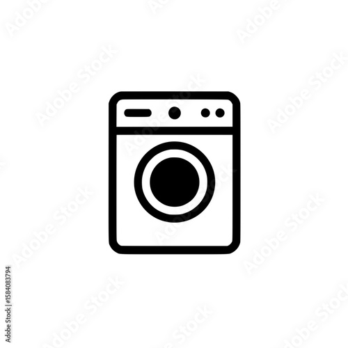 Outline icon of a washing machine with open door for household laundry appliance representation