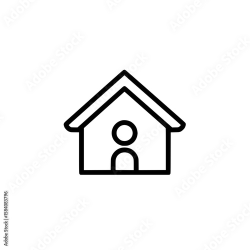 Simple icon of a house with roof and door representing home, real estate, or shelter