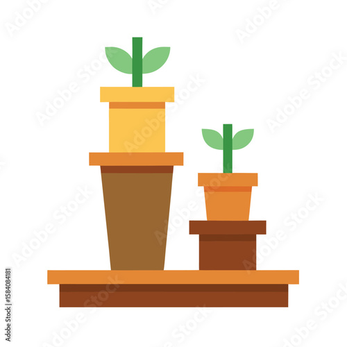 Minimal Flower Pots On Stepped Wooden Stand