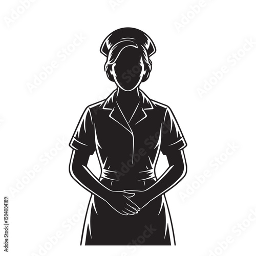 A professional nurse in uniform, standing attentively, representing healthcare and patient care