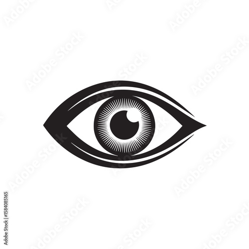 A stylized black icon of an eye, representing vision, sight, and ophthalmology