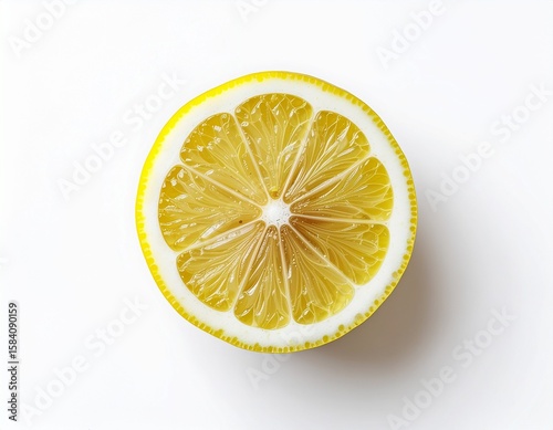 Rodaja de limón vista desde arriba sobre fondo blanco