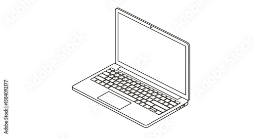 Isometric Laptop Outline: Sleek Design with Keyboard and Trackpad Details