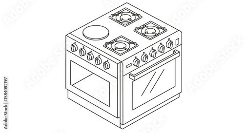 Isometric Line Art Illustration of a Freestanding Gas and Electric Range
