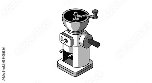 Isometric Style Manual Coffee Grinder with Handle and Hopper