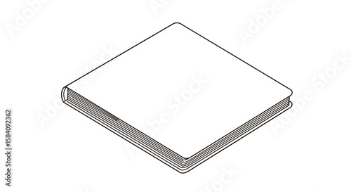 Isometric White Book with Black Outline, Rounded Corners, Closed