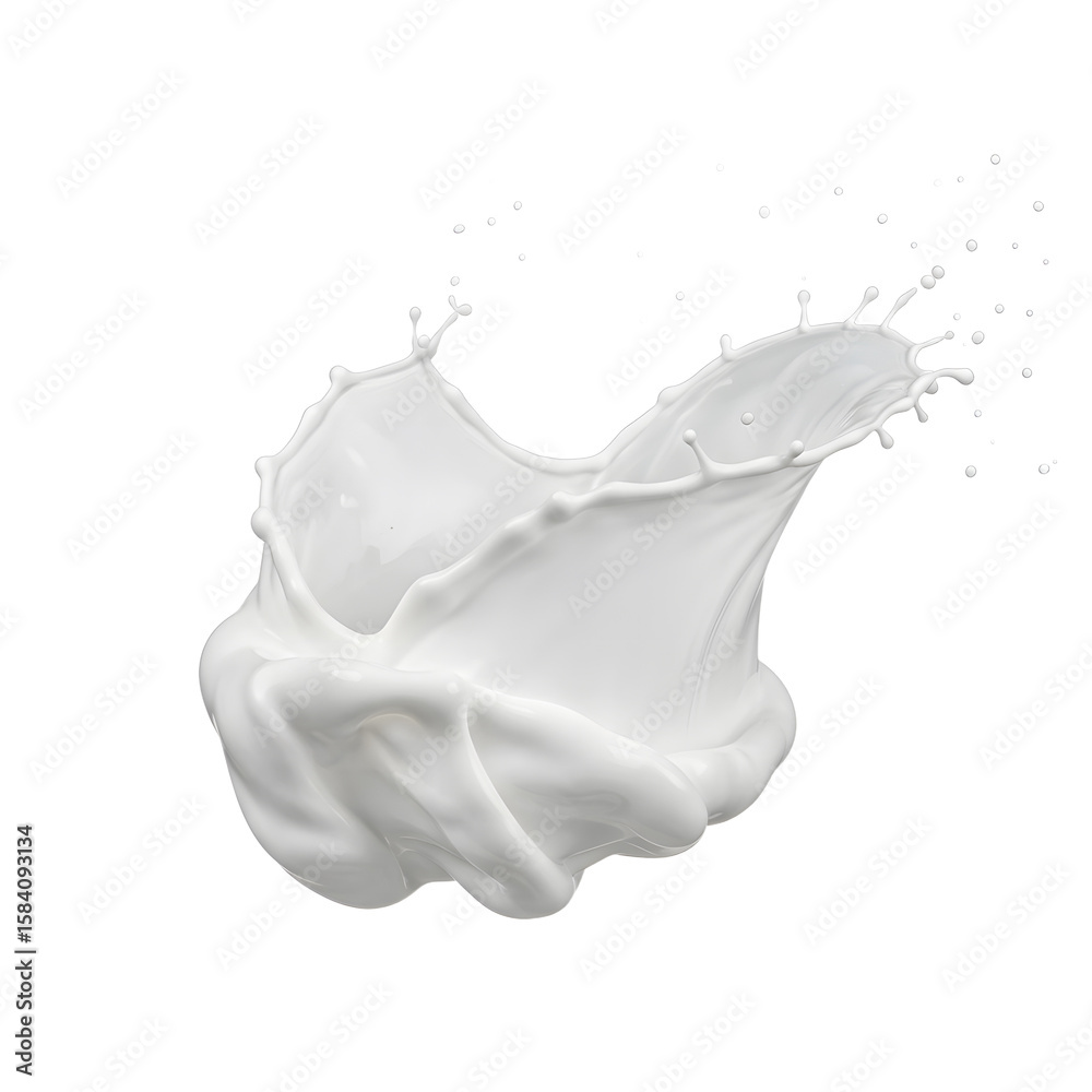 Fototapeta premium A milk splash, radiating outwards in a dynamic, frothy pattern against a plain background.