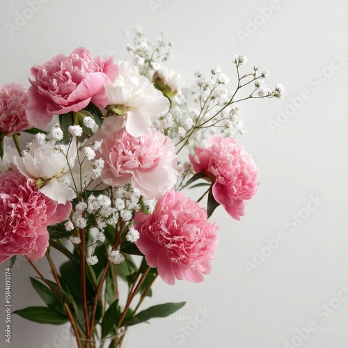 Pink and White Peonies with Baby's Breath Still Life