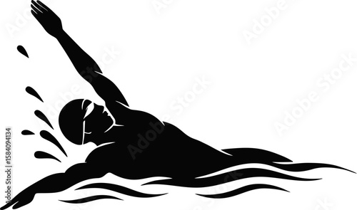 Athletic Backstroke Swimmer in Action – Vector Illustration