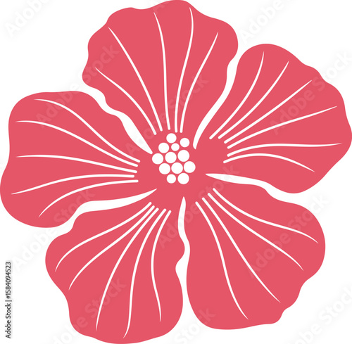Stylized pink hibiscus flower with delicate white lines 