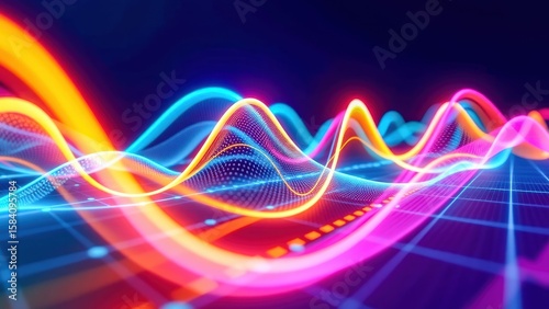 Vibrant waves of color create stunning visual representation of geometry used in infographics, showcasing dynamic movement and energy