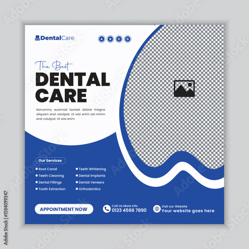 Modern dentist and dental care banner template for social media or websites, perfect for promoting clinics, oral hygiene, and dental clinic services.