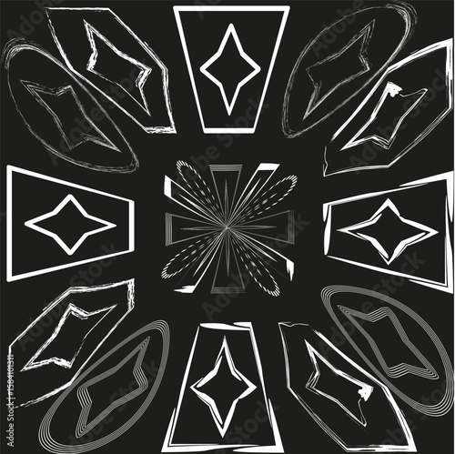 Abstract pattern Vector. Distorted line art. Geometric swirl design. Black white illustration