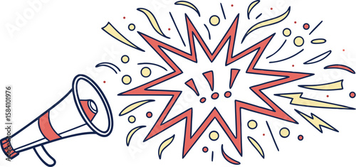 Megaphone announcement with abstract shapes communication