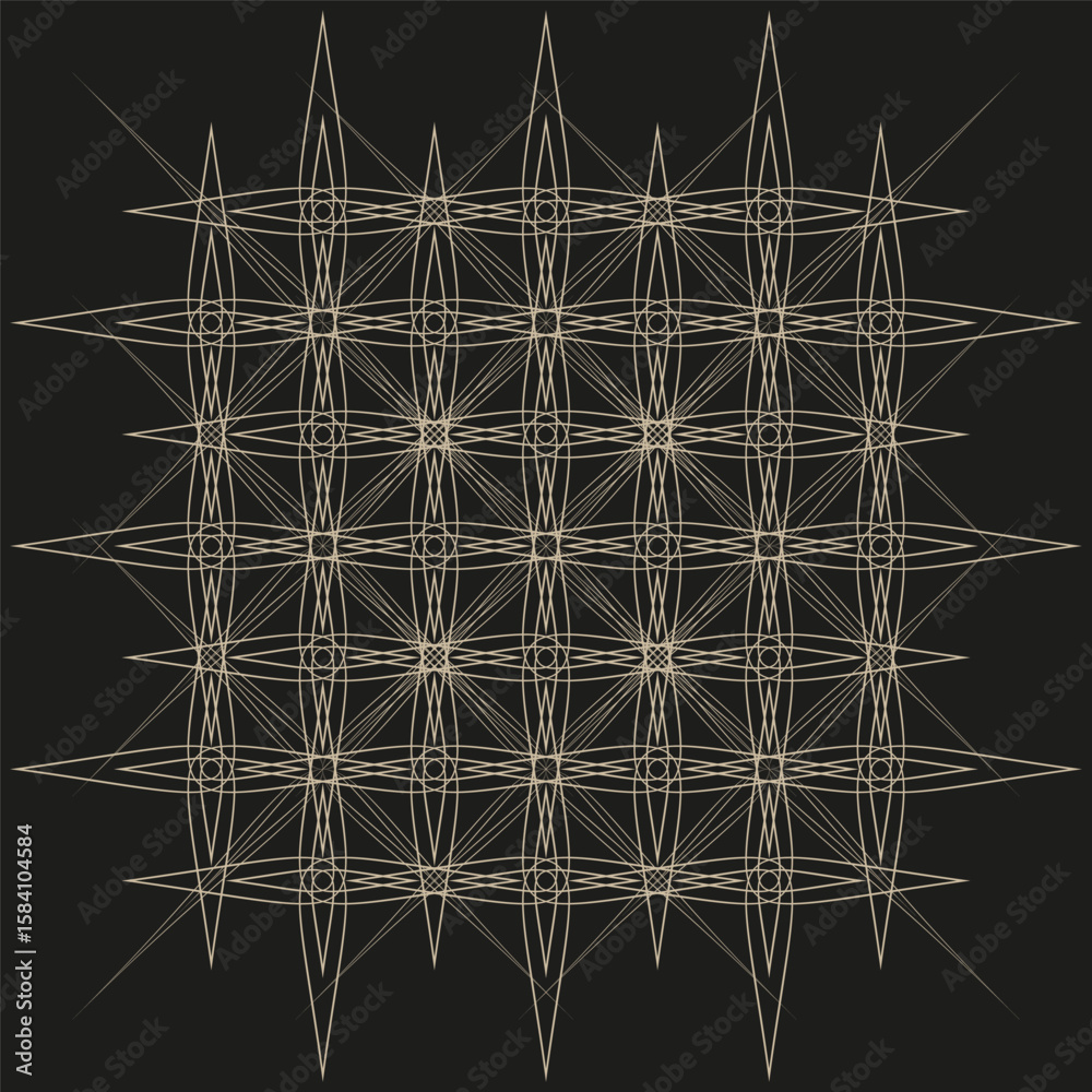 Intricate linear pattern. Abstract grid Vector. Geometric fractal design. Dark background illustration.
