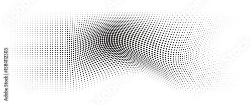 Flowing Wave Dot Halftone Pattern: Curve Gradient Shape on Transparent Background. Suitable for AI, Tech, Network, Digital, Science, and Technology Themes.
