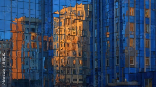 Reflective skyscrapers, business office buildings