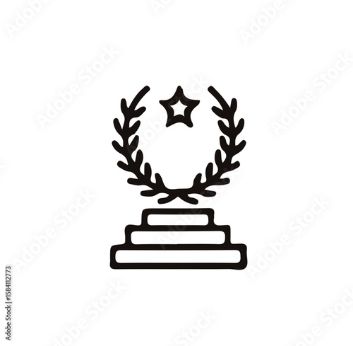 Five star rating icon on a podium. Quality review and customer feedback symbol for best service or product evaluation. Vector graphic sign for success.