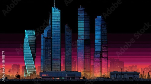 Reflective skyscrapers, business office buildings