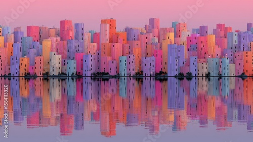 Reflective skyscrapers, business office buildings