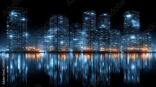 Reflective skyscrapers, business office buildings