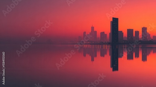 Reflective skyscrapers, business office buildings