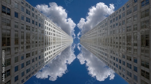 Reflective skyscrapers, business office buildings