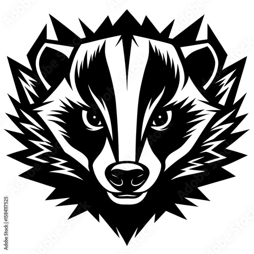 Striking monochrome badger emblem with sharp lines, perfect as a bold wildlife graphic, ideal for nature-themed projects.