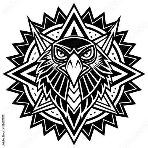 Striking graphic featuring an eagle head in a mandala style, perfectly suited for logos or tribal-themed artwork.