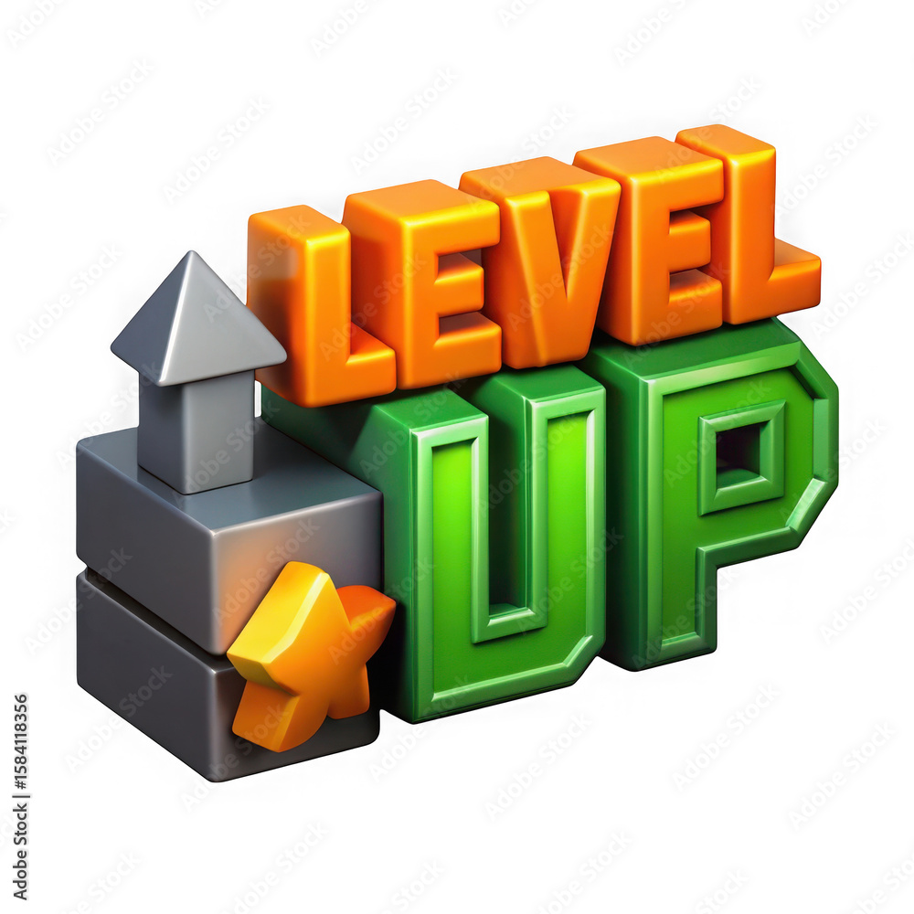 Obraz premium 3d level up graphic for game design isolated background on transparent background