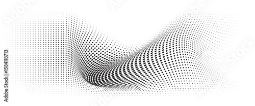 Flowing Wave Dot Halftone Pattern: Curve Gradient Shape on Transparent Background. Suitable for AI, Tech, Network, Digital, Science, and Technology Themes.