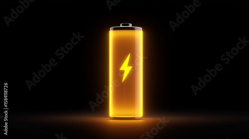 A battery charged in yellow. A battery full of electricity. AI generated.
