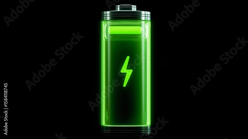Charged battery. Battery full of electricity. AI generated.