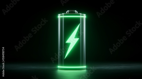 Charged battery. Battery full of electricity. AI generated.