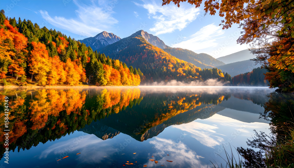 Obraz premium Autumn Lake Reflection in Mountains