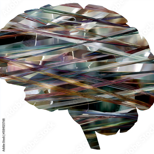 ADHD attention treatment. Hyperactivity therapy. Impulsivity school. Focus mental health. Abstract artwork featuring colorful lines crossing a brain silhouette.