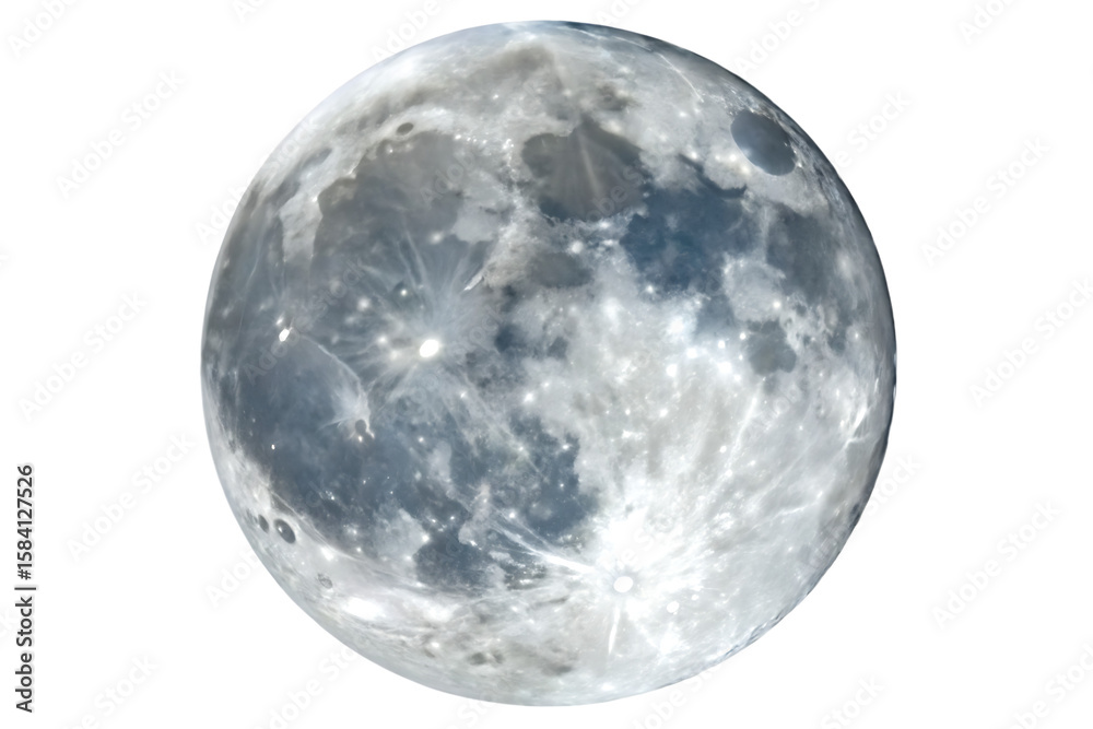 Obraz premium Detailed close-up of the full moon with visible craters and surface textures isolated on a transparent background
