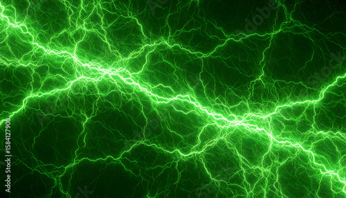 Glowing Green Lightning Bolts Abstract Background
