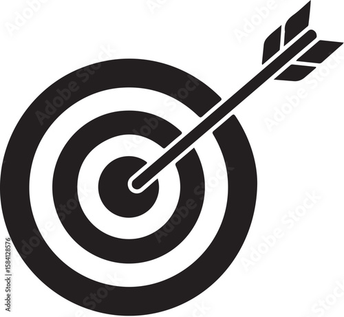 Monochrome Depiction of an Arrow Hitting a Classic Target Design Achieving Accuracy in Archery or Goal Setting Symbolic of Precision and Focus
