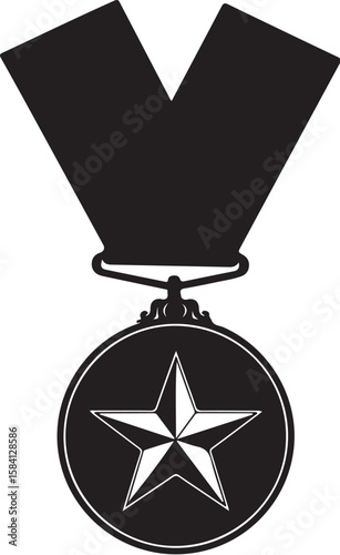 A Silhouette of a Medal Symbolizing Achievement Excellence and Victory in Competitions or Awards Showcasing a Star Design on the Medallion