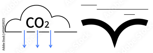 Tableau sur toile Cloud labeled CO2 with downward arrows indicating emissions alongside a diverging structure