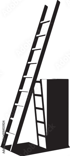 A Stark Silhouette Depicts a Ladder Leaning Against a Dark Shape Suggesting a Structure or Object Emphasizing Geometric Shapes and Contrasting Tones