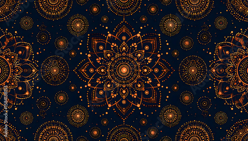 Intricate Gold Mandala Pattern on Dark Blue Background