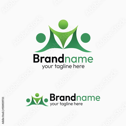 Abstract Green People Community Teamwork Social Care Charity Group Success Human Connection Logo Design